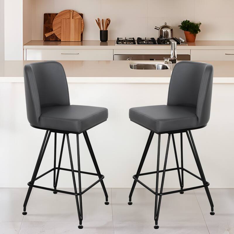 26" Leather/Velvet Swivel Counter Height Bar Stools - 38.2"H x 17.7"W x 19.1"D