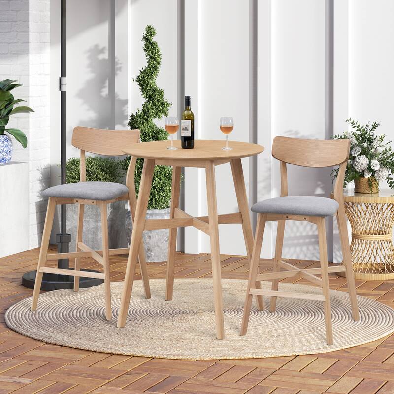 Modern 3-Piece Dining Set with Round Counter Height Bar Table & 2 Upholstered Chairs