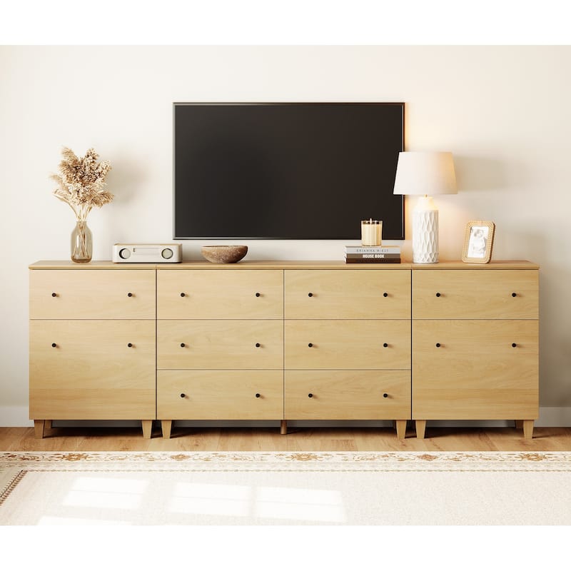 3-in-1 TV Stand Cabinets with Doors and Drawers for 100 Inches TVs - Oak