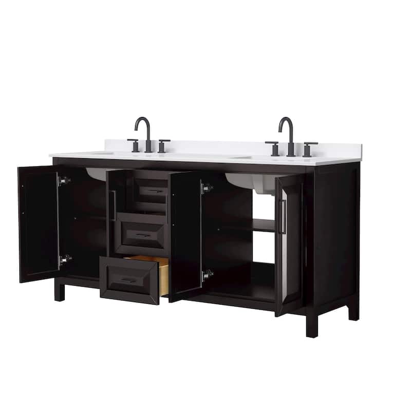 Daria 72-inch Double Vanity, 3 Hole Quartz Top