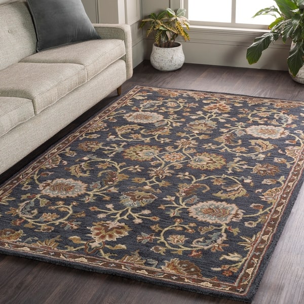 slide 2 of 9, Hand-Tufted Yate Floral Wool Black Rug - 4' x 6' 4' x 6' - Black