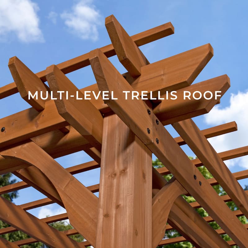 Backyard Discovery Beaumont 14'x10' Cedar Wood Pergola w/ Trellis Roof
