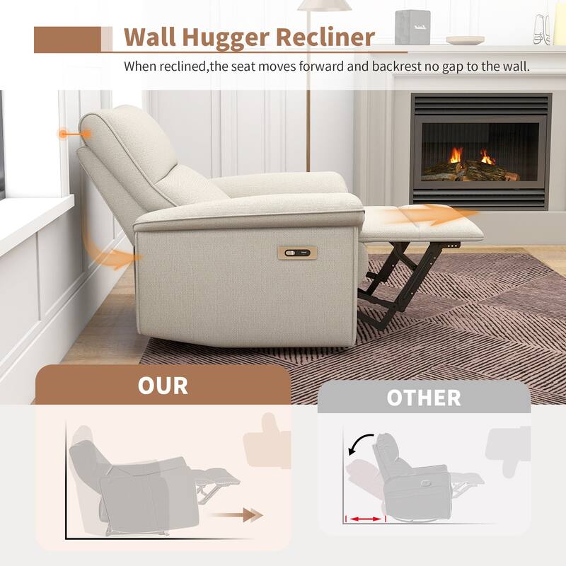 Wall Hugger Recliner,Zero Wall Power Recliner Chair,Electric Recliner for Living Room,Fabric Reclining Armchair,USB Port(Type-C)