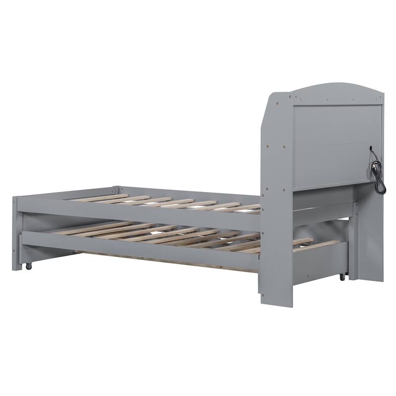 Wooden LED Platform Bed with Trundle