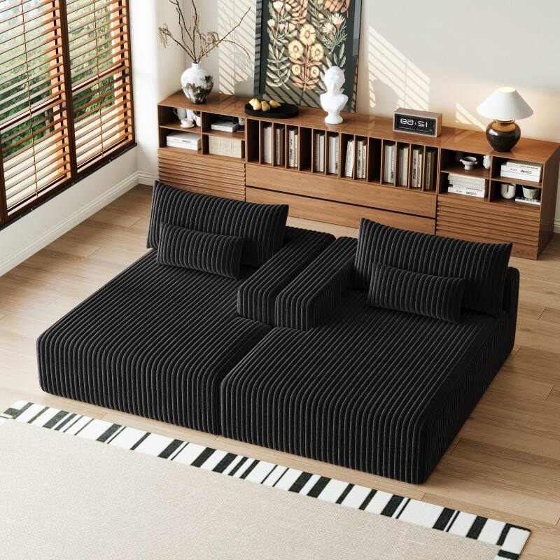 Roomfitters 102" Modern Sectional Lounge Chaise, Cloud Plush Loveseat Sleeper Sofa Bed, No Assembly Recliner Couch - Black