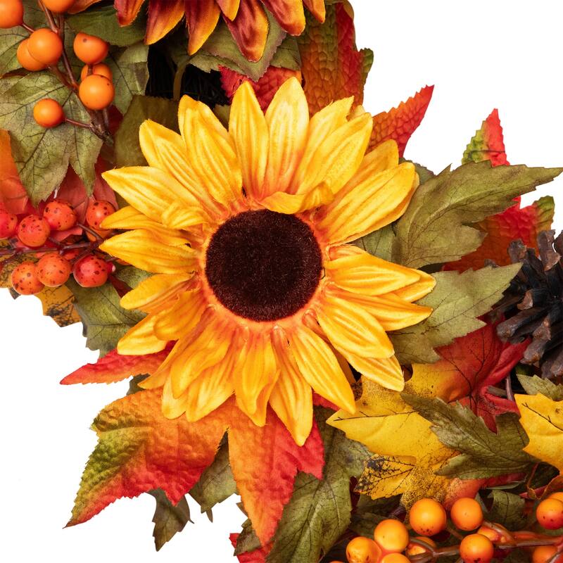 Sunflower Pine Cone Artificial Thanksgiving Wreath - 24-Inch, Unlit