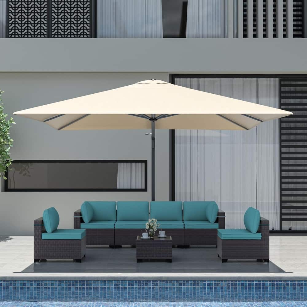 Outdoor Conversation Set, Patio Furniture set with 12FT Patio Umbrella in Khaki and Side Table