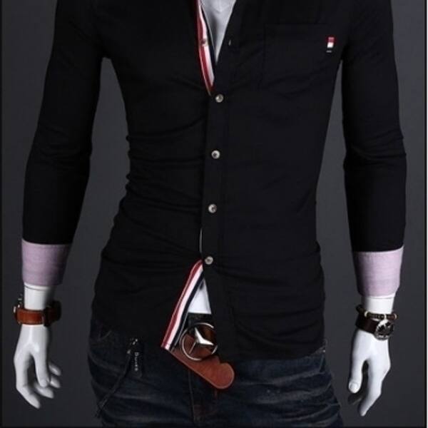 Shop Black White Classic Men Shirt Fashion Long Sleeved Shirt