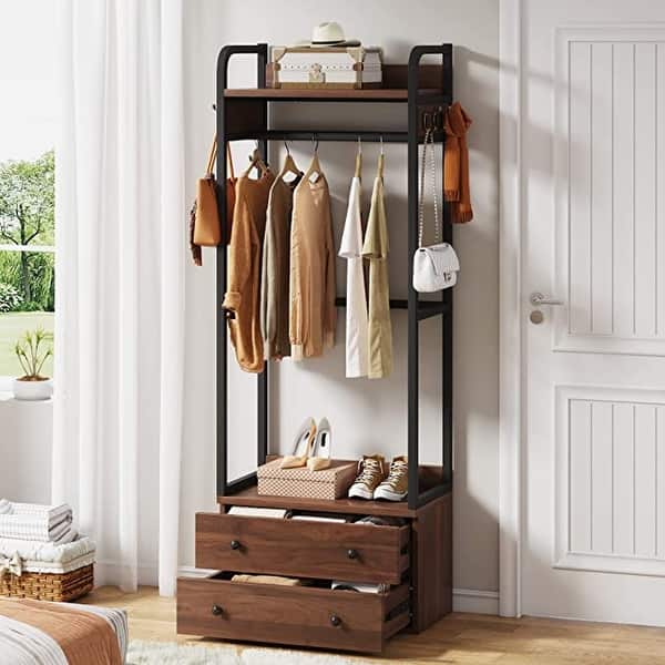 Bed Bath & Beyond Freestanding Closet Organizer Small Clothes Rack Coat Rack with Drawers and Shelves, Women's, Size: Brown