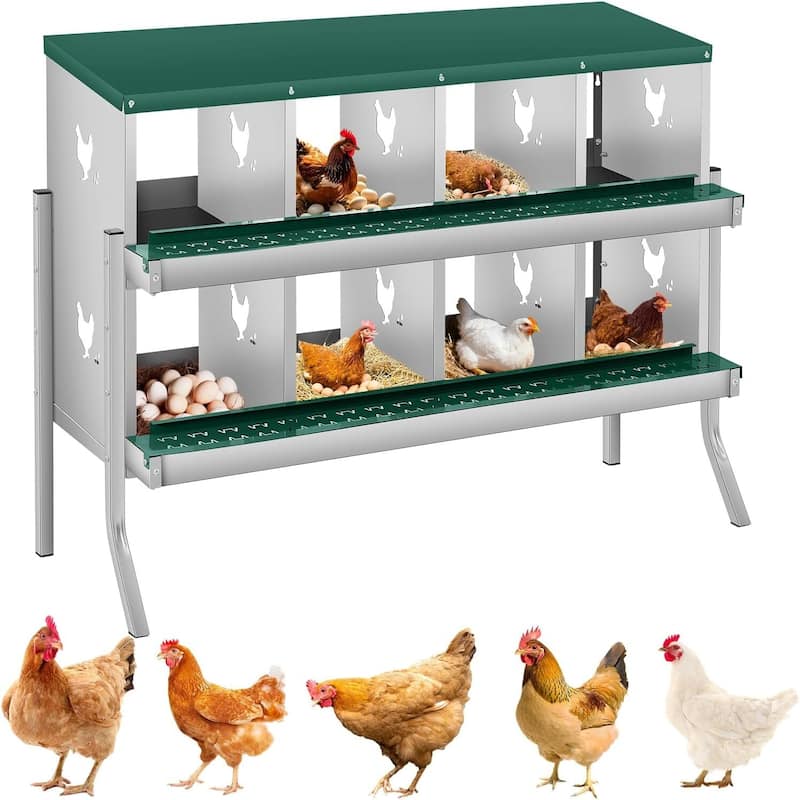 8 Compartment Nesting Box, Chicken Laying Box, with Bracket Legs, Easy to Clean and Install - Green