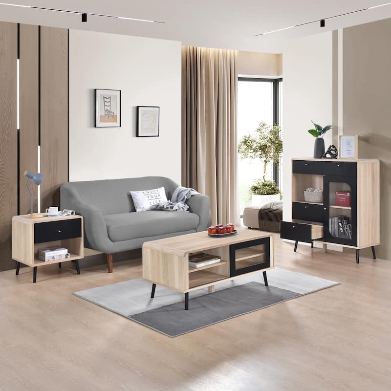 Nathan Wood Sideboard Storage Cabinet with Drawers and Door - 34"L x 16"W 42"H