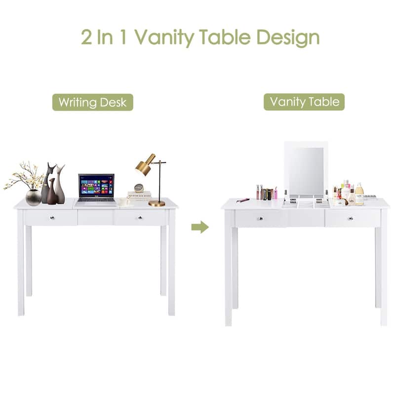Costway Vanity Table Dressing Table Flip Top Desk Furniture White