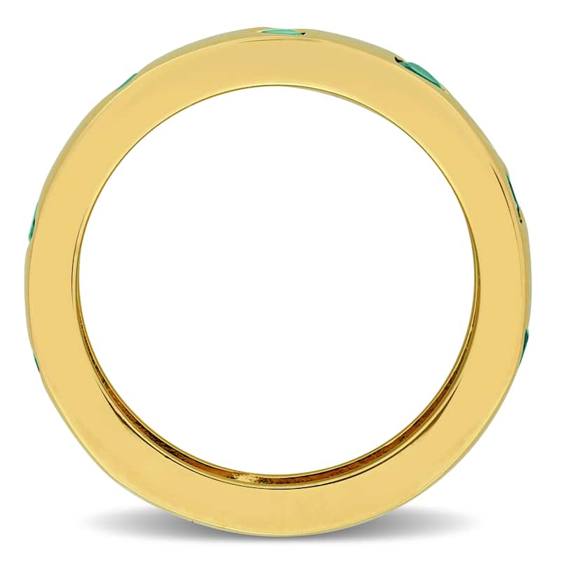 Miadora 1 1/3ct TGW Created Emerald Heart Eternity Ring in Yellow Plated Sterling Silver