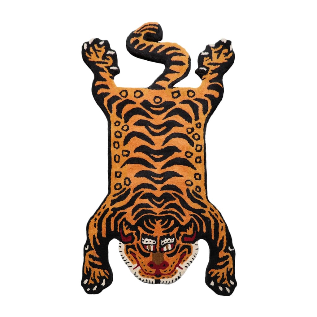 Hand Tufted Hand Made Wool Tiger Novelty Oriental Area Rug Orange - 3' x 5'