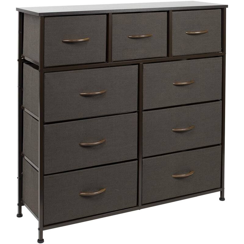 Modern Fabric and Metal 9-cubby Storage Tower - Brown