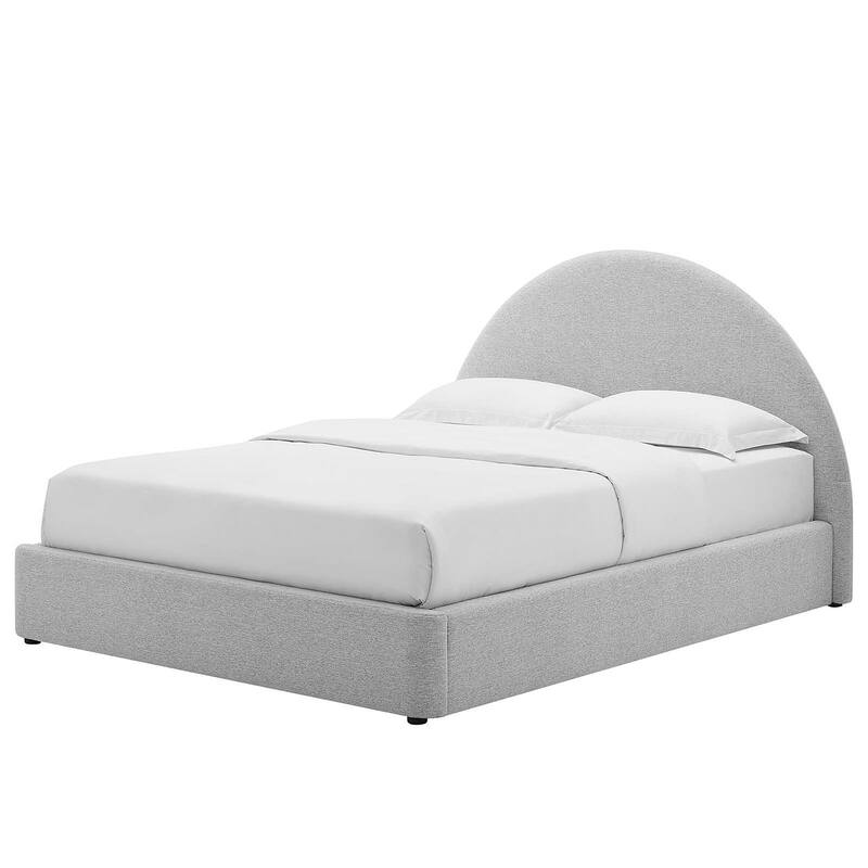 Palmetto Modern Round Headboard Light Grey Fabric Upholstered Queen Size Platform Bed