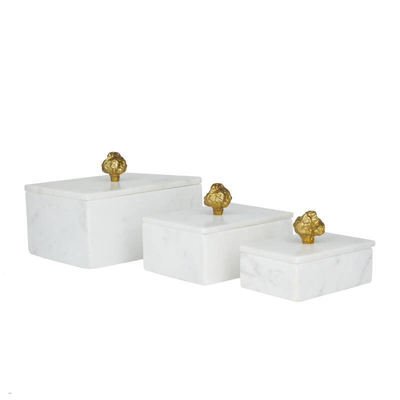 Marble Decorative Box with Gold Final or Textured Aluminum Knobs Set of 3 Green - Roche River Decor - White Gold Set of 3 - 6.20"W ,6.10"H