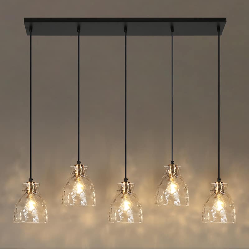 Elisie Modern Linear 40-inch Chandelier Cluster Water Glass Pendant Light Hammered Kitchen Island Bar - 40"W x 5.5"D x 12"-68"H