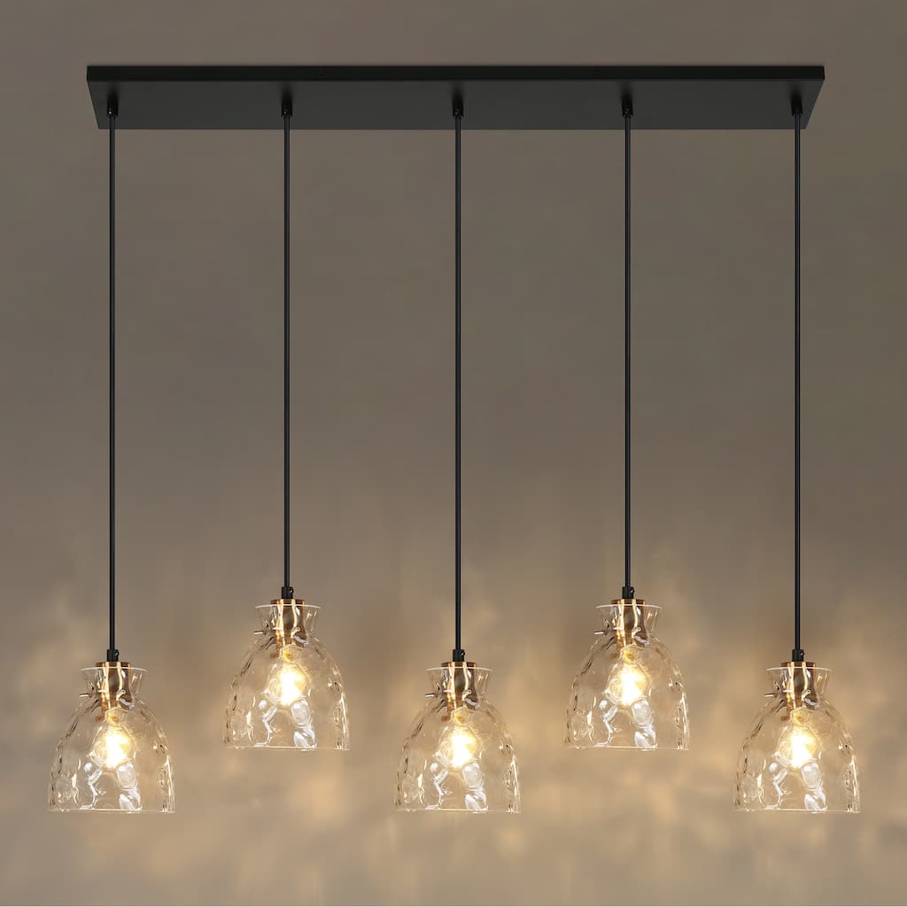 Elisie Modern Linear 40-inch Chandelier Cluster Water Glass Pendant Light Hammered Kitchen Island Bar - 40"W x 5.5"D x 12"-68"H