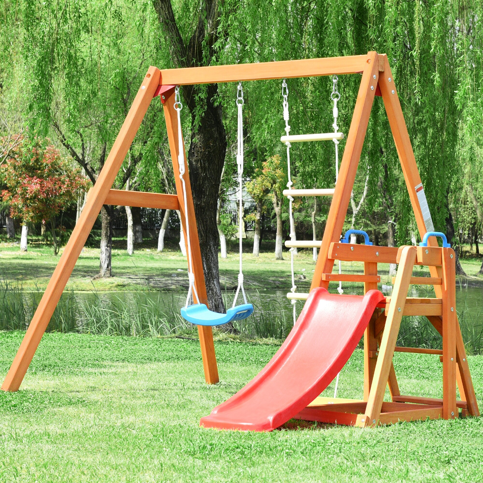 Natural Outdoor Wooden Toddlers Swing Set with Slide Bed Bath Beyond 37357696