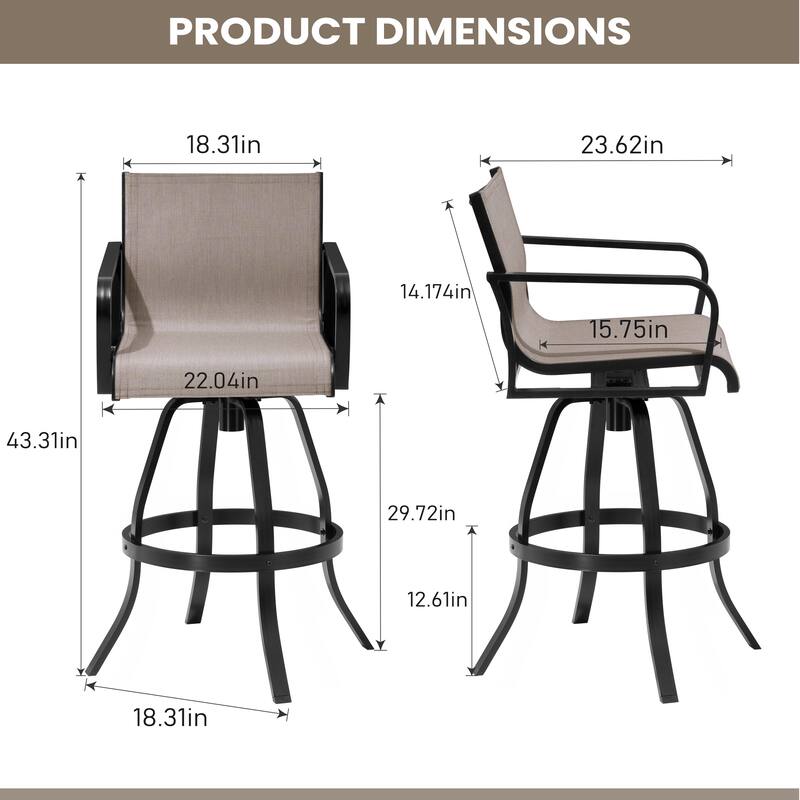 Pellebant Outdoor Aluminum Swivel Barstool Patio Bar Stools with Sunbrella Fabric - 18.31"Lx18.31"Wx43.31"H