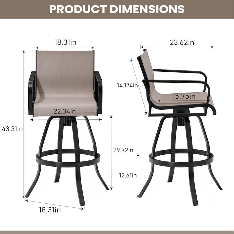 Outdoor Patio Aluminum Sunbrella Fabric Swivel Barstools