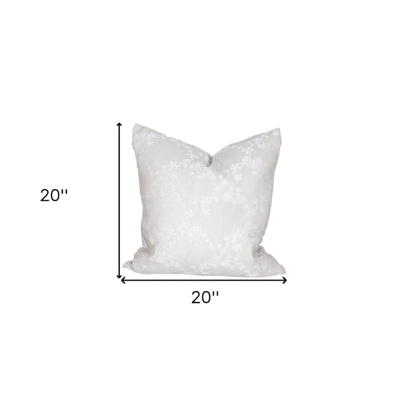 HomeRoots 20" X 20" Gray and White Floral Polyester Zippered Pillow