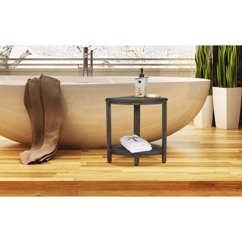 CoastalVogue, Teak Corner Shower Shelf, Shower Stool for Shaving Legs