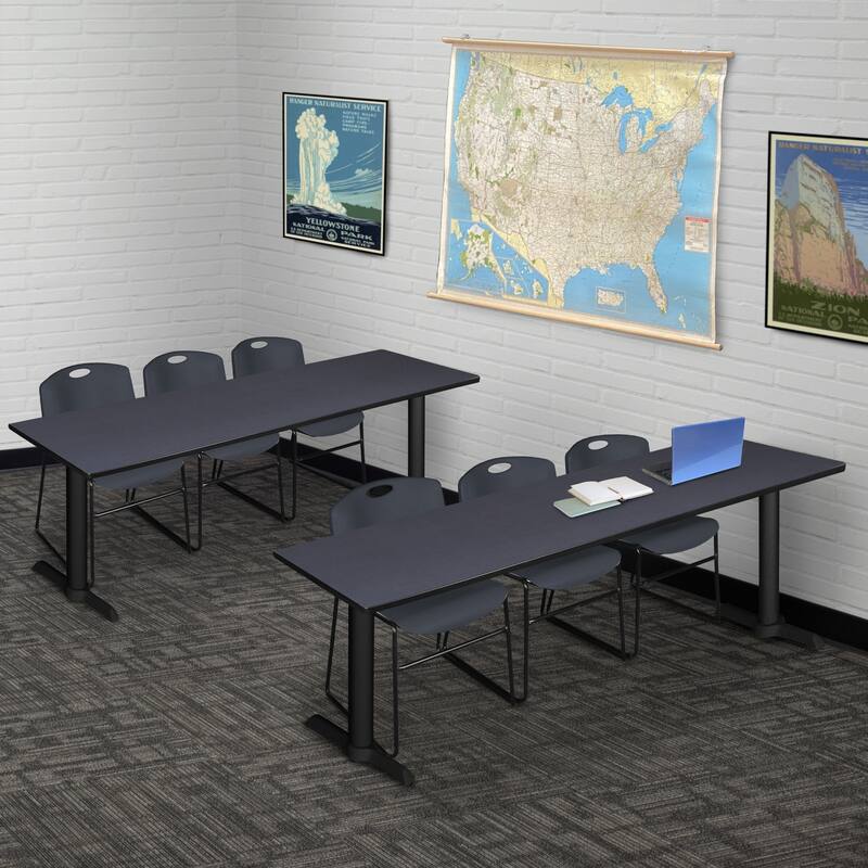 84" x 24" Training Table- Grey & 3 Stack Chairs- Black