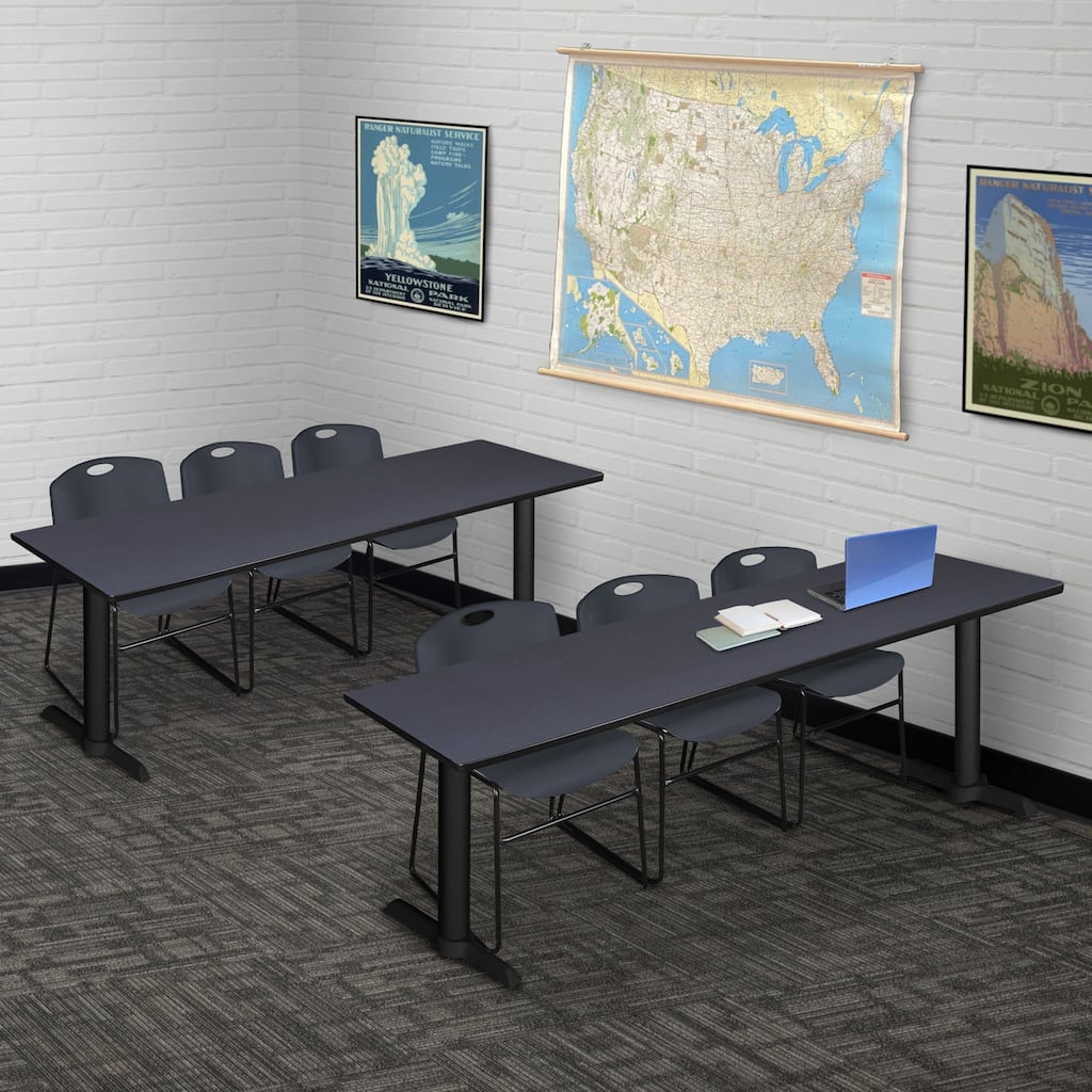 84" x 24" Training Table- Grey & 3 Stack Chairs- Black