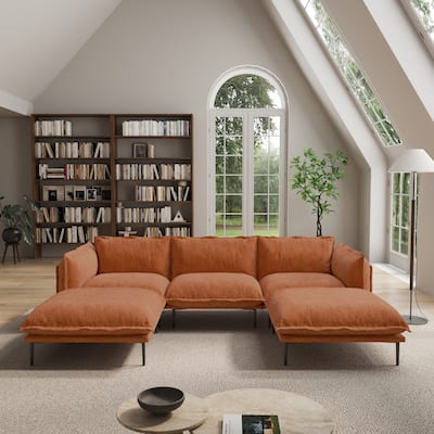 Living Room Furniture Velvet Sectional Sofa Modern Modular Sofa Deep Seat Upholstered Cloud Couch with 2 Ottomans