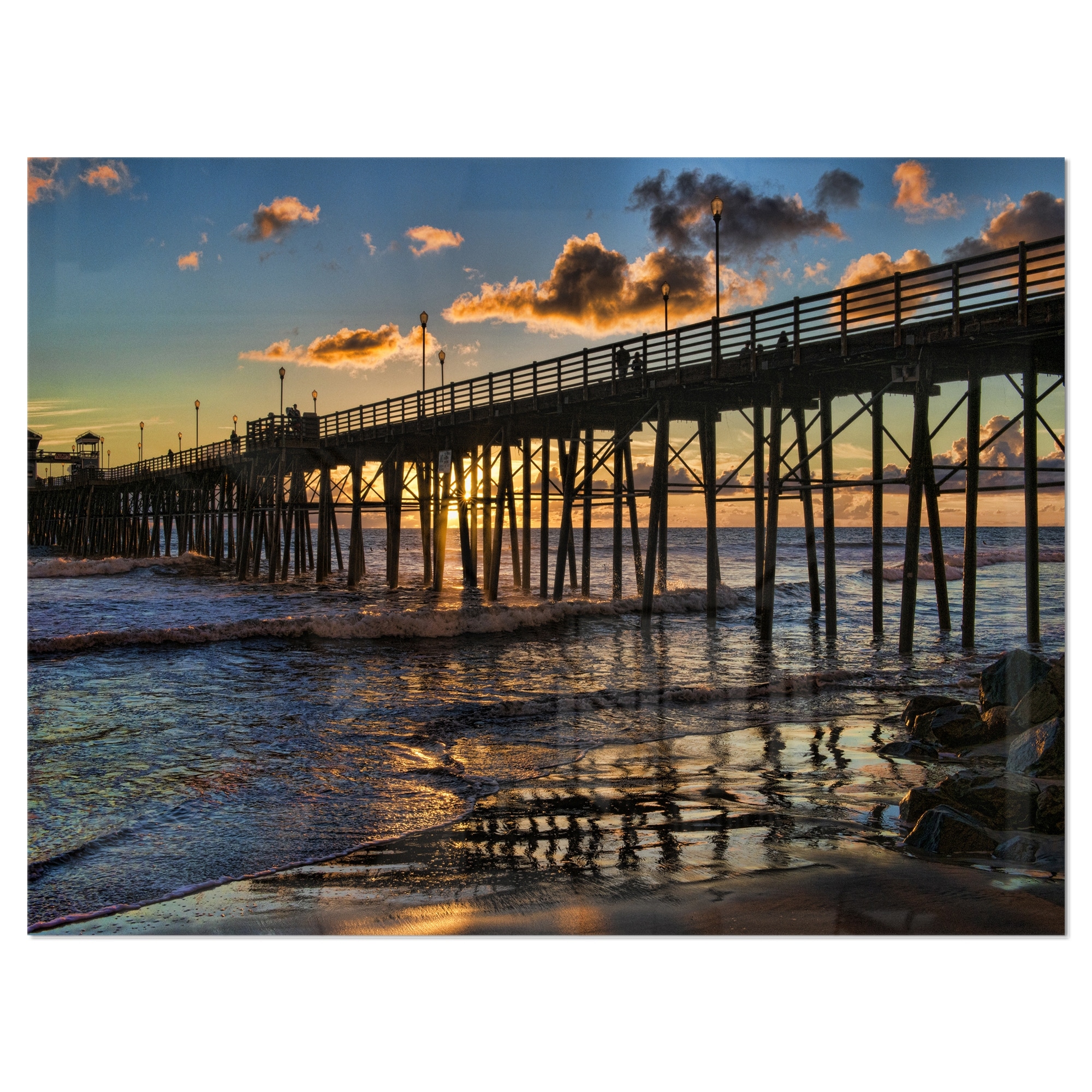 Pacific Ocean Sunset Oceanside Pier - Modern Seascape Glossy Metal Wall Art  - Bed Bath & Beyond - 12787019