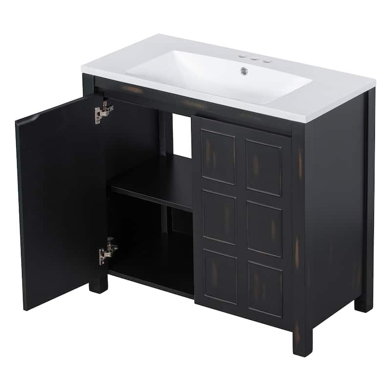 GDFStudio - Elysia Wood & Ceramic Bathroom Vanity with Sink & Storage Cabinet Organizer