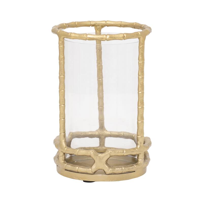 Aluminum Glass Sleek Hurricane Candle Holder - Gold, 9 in.