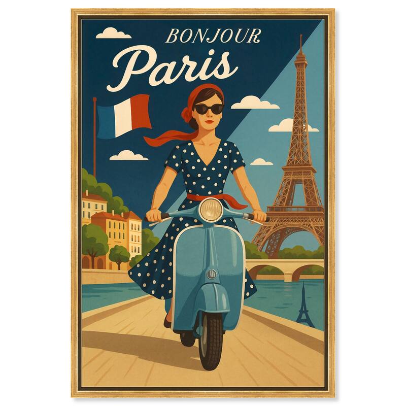 Scooter French Travel Canvas by Art Remedy - Gold - 16" x 24"