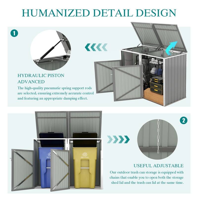 54 Cu. Ft. Outdoor Trash Can Storage Shed, Pneumatic Support Rod Storage - N/A