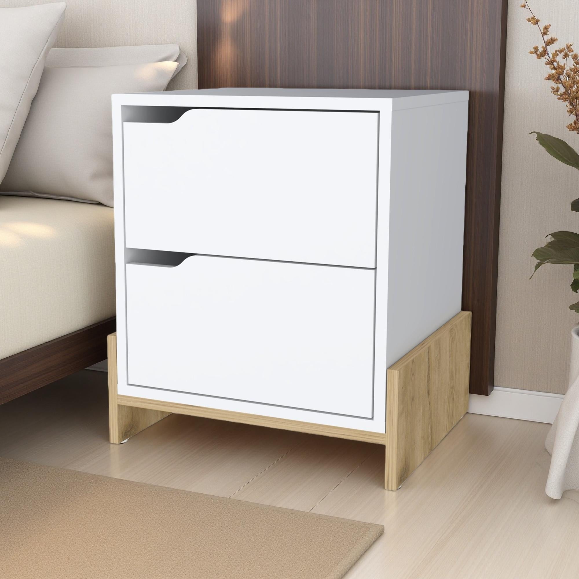 17"L Wenge Manufactured Wood Nightstand with 2 Spacious Drawers and Large Top Surface