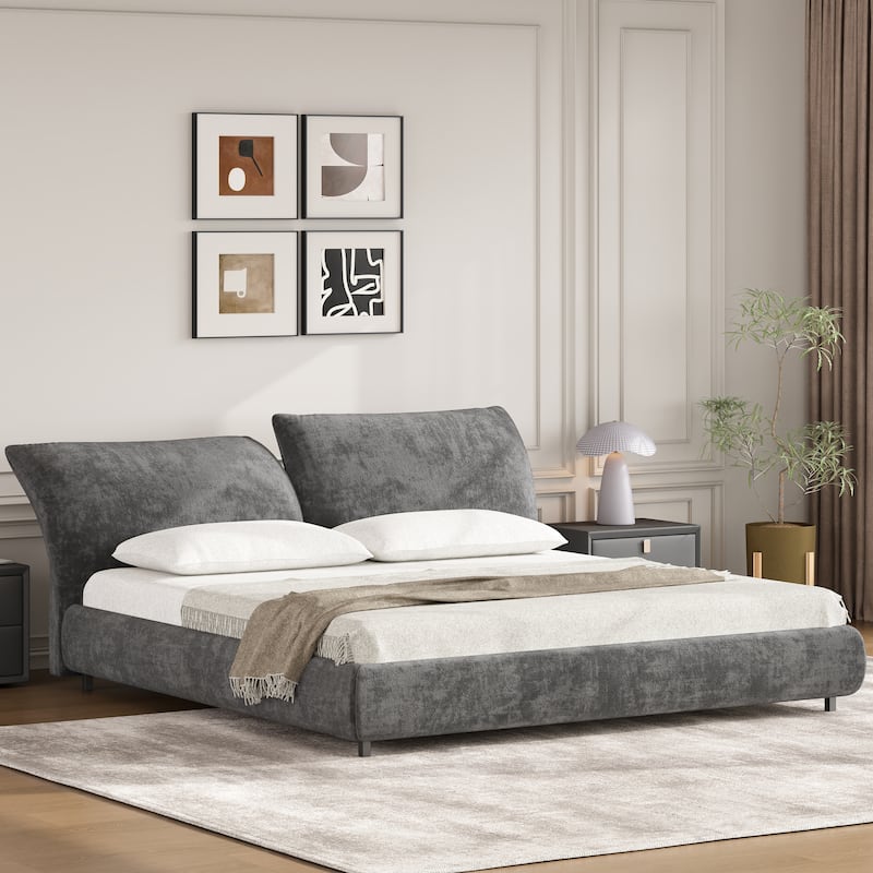 Christopher Knight Home - Julian Modern Fabric Upholstered Bed Frame with Adjustable Cushions and No Box Spring Design - Dark Grey - King