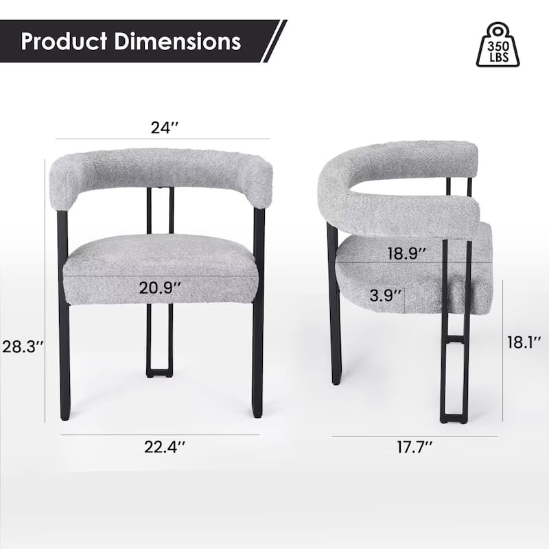 Upholstered Dining Arm Chairs with Metal Frame, Cushioned Seat & Back (Set of 2)