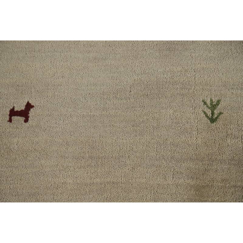 Hand Knotted Oriental 100% Wool Carpet Tribal Animal Pictorial Beige & Ivories Gabbeh Area Rug - 6' 4'' X 4' 7''