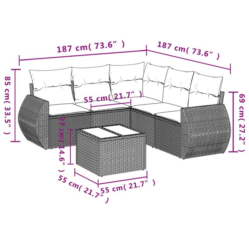 vidaXL Patio Sofa Set with Cushions Outdoor Conversation Furniture Poly Rattan