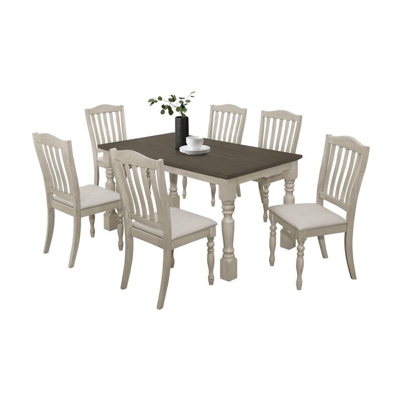 CraftPorch Mid-century Elegant Two-tone 7-piece Dining Set - Antique Grey
