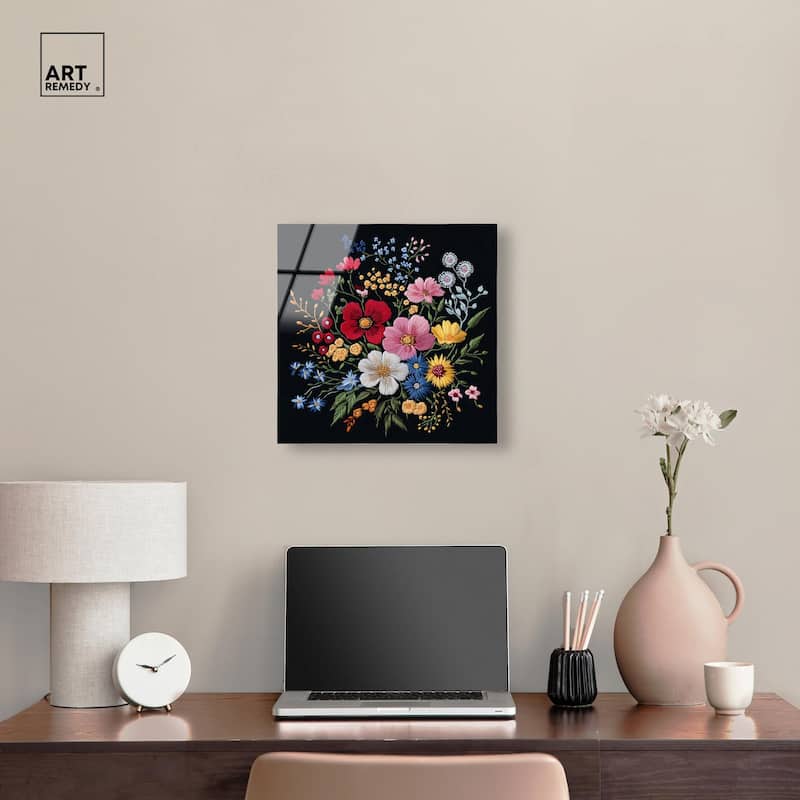 Midnight Wildflower Weave Acrylic by Art Remedy, Ready to Hang