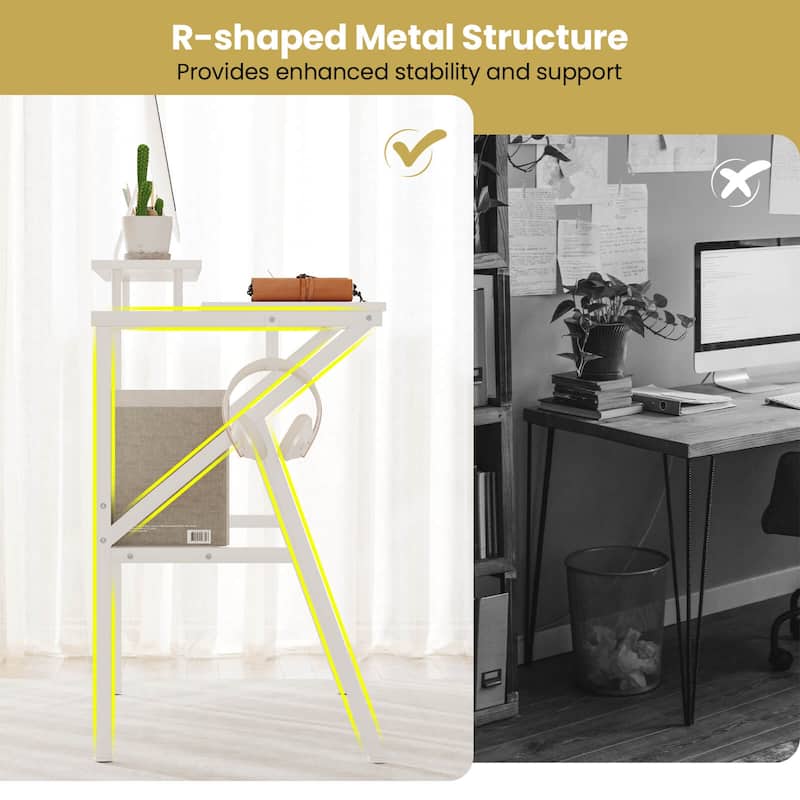 Costway Home Office Desk with Monitor Stand, Open Shelf & Metal Frame, - See Details