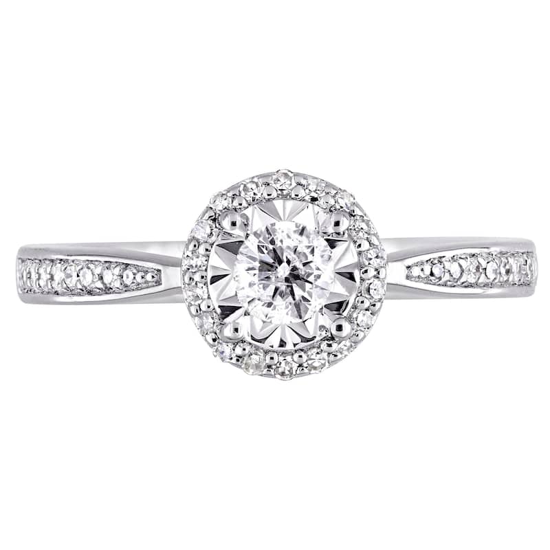 Miadora Sterling Silver 1/3ct TDW Diamond Halo Engagement Ring