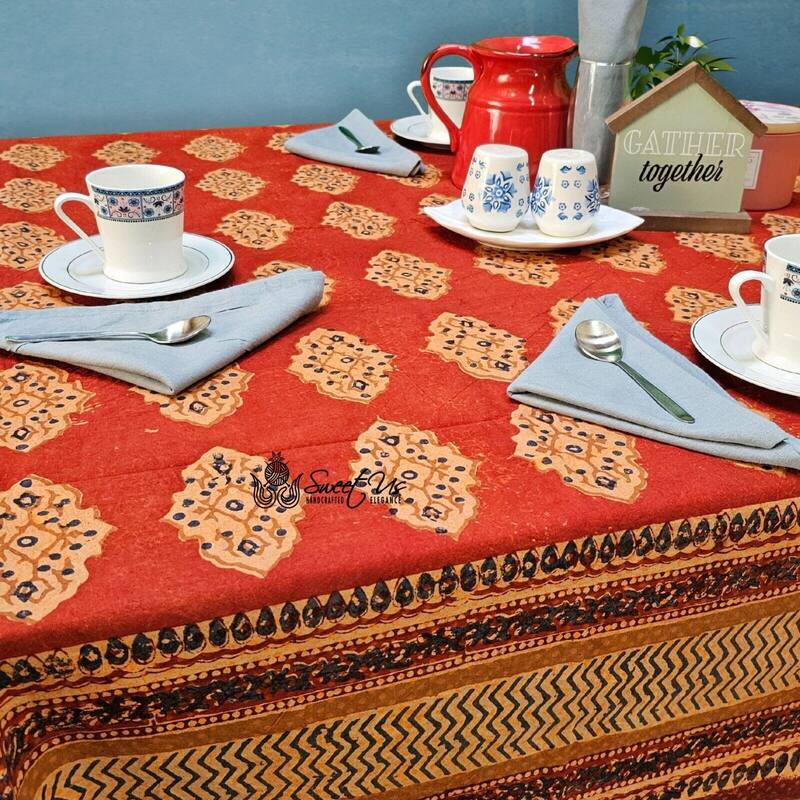 Chic Rustic Geometric Cotton Block Print Tablecloth Collection