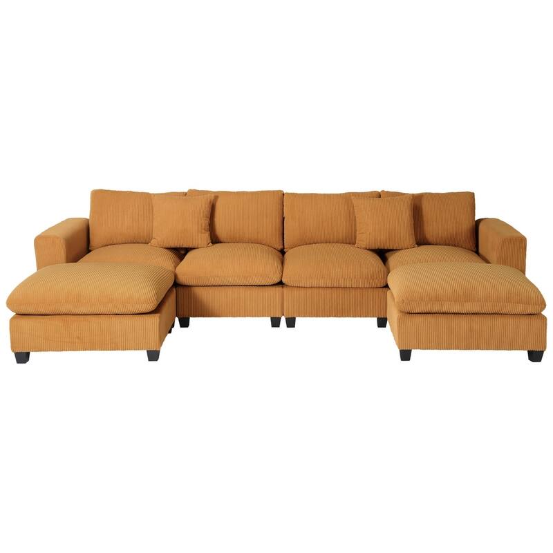 Hamilton 6-Piece Corduroy Upholstered Modular Sectional with USB Port - Mustard