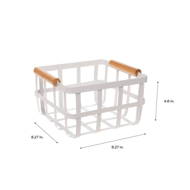Simplify Square Metal Basket with Bamboo Handles