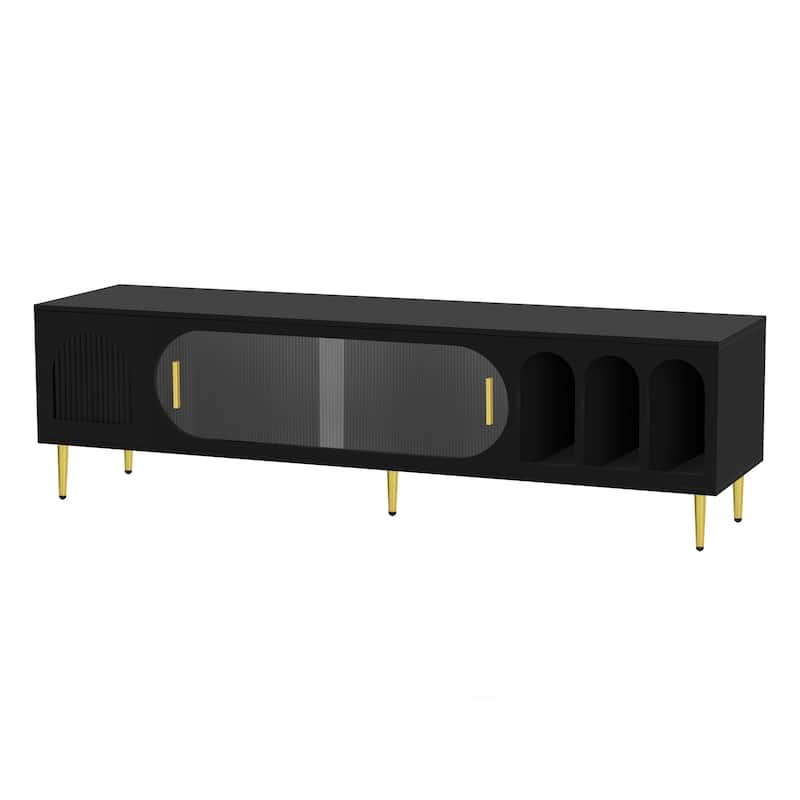 Modern TV Stand for up to 70 Inch TV with 3 Shelves and 2 Cabinets - Black - 70.9" D x 17.72" W x 20.08" H