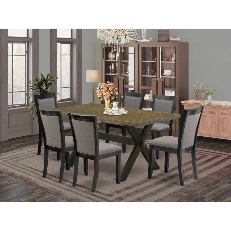 HomeStock 7-Piece Distressed Jacobean Finish Solid Wood Top Dining Table with 6-Parson Chairs